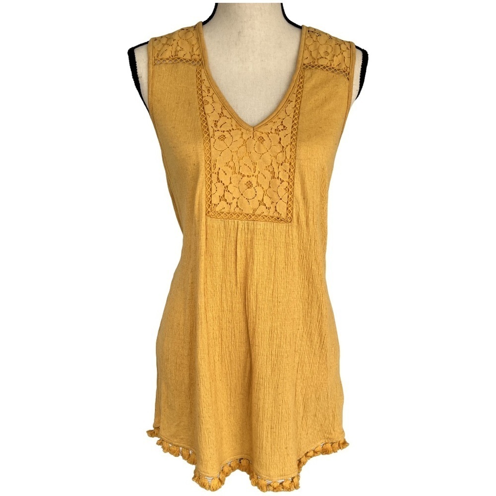 Women's Knox Rose Sleeveless Tunic with Lace Detail & Fringe, Yellow, Small​​​​